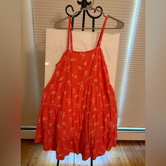 OLD NAVY Cute Flirty Casual Chic Tangerine Orange Boho Floral Summer Dress Sz S - Picture 5 of 7